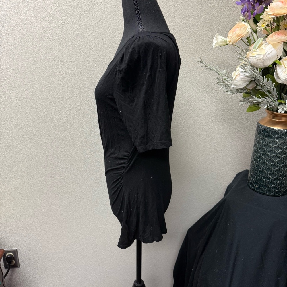 White House Black Market Black Ruched Sleeve Scoop Neck Top Women’s M - Picture 2 of 7